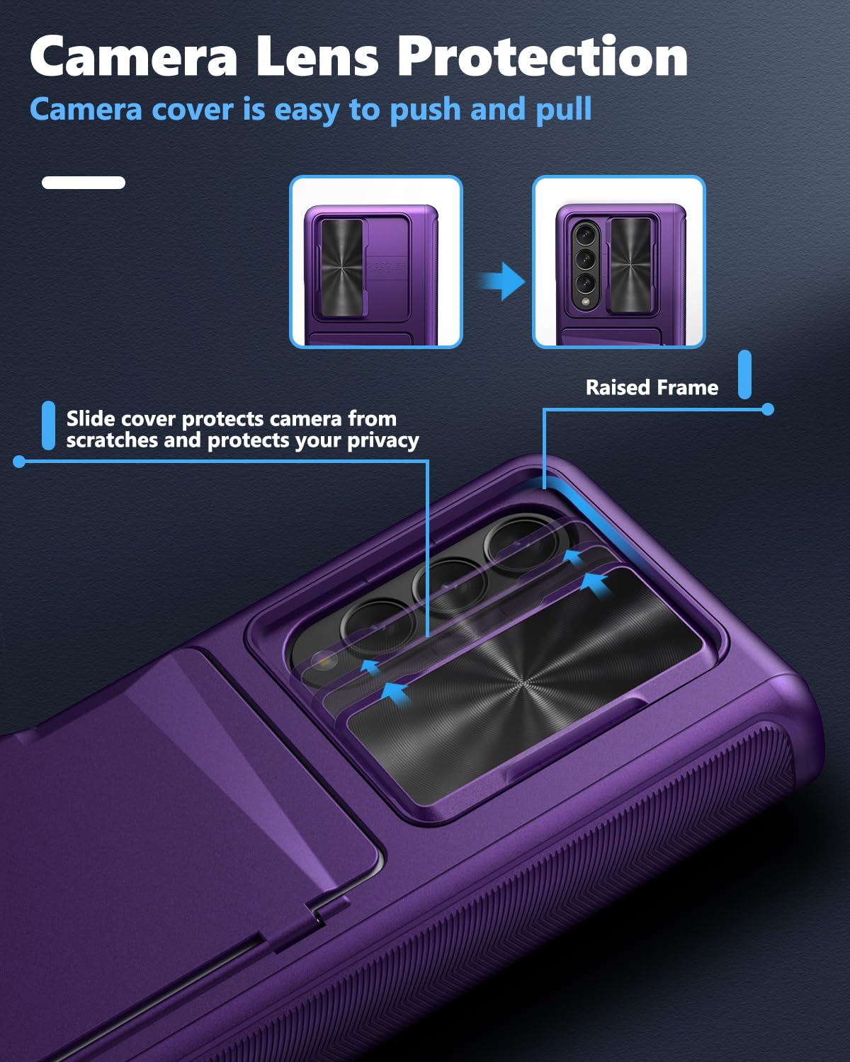 Viaotaily for Samsung Galaxy Z Fold 4 Case with Card Holder & Slide Camera Cover, Built-in Screen Protector & Hinge Protection, Shockproof Durable Wallet Phone Case for Galaxy Z Fold 4, Dark Purple