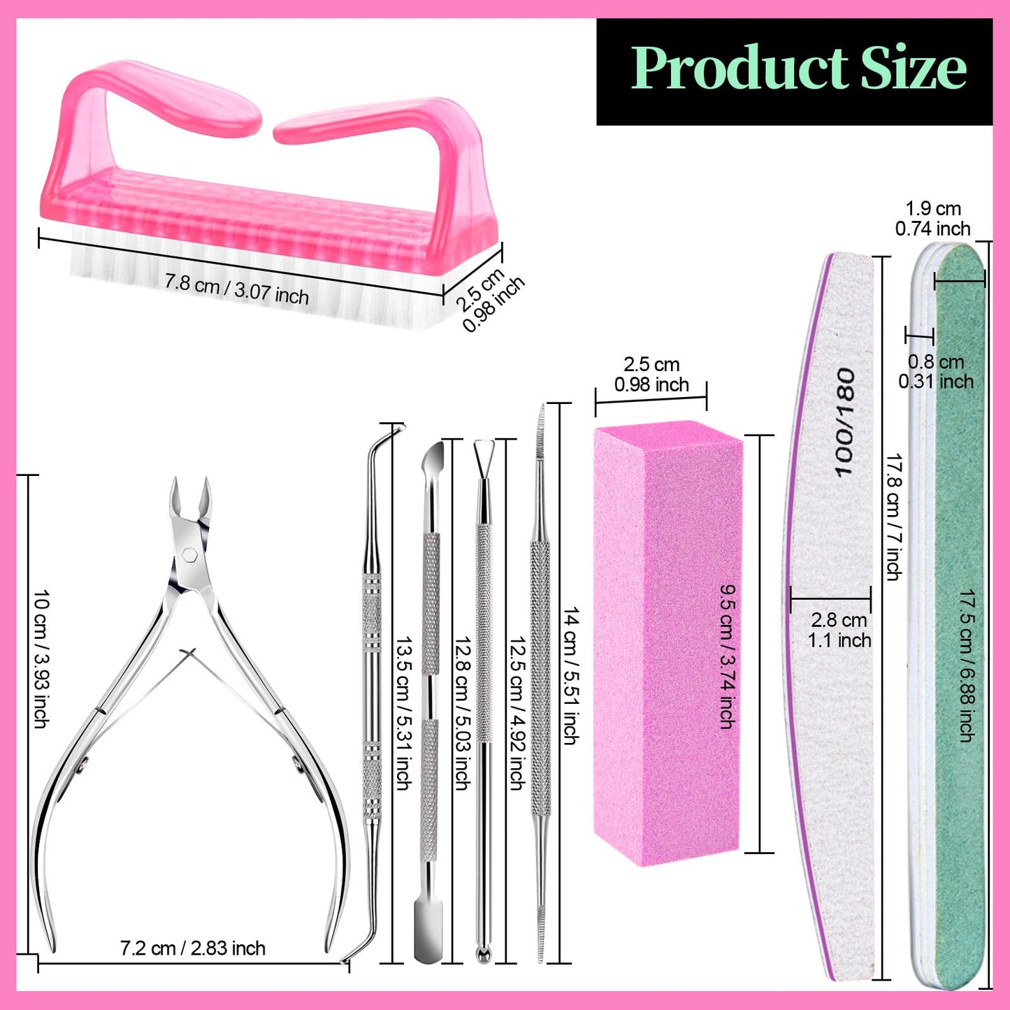 FANDAMEI Nail Care Kit, Nail Files 100/180, Nail Buffer Block, Cuticle Nippers, Cuticle Trimmer, Cuticle Pusher, Nail Tools, Nail Kit, Pedicure & Manicure Tools, Nail Prep Kit, Manicure Kit for Women