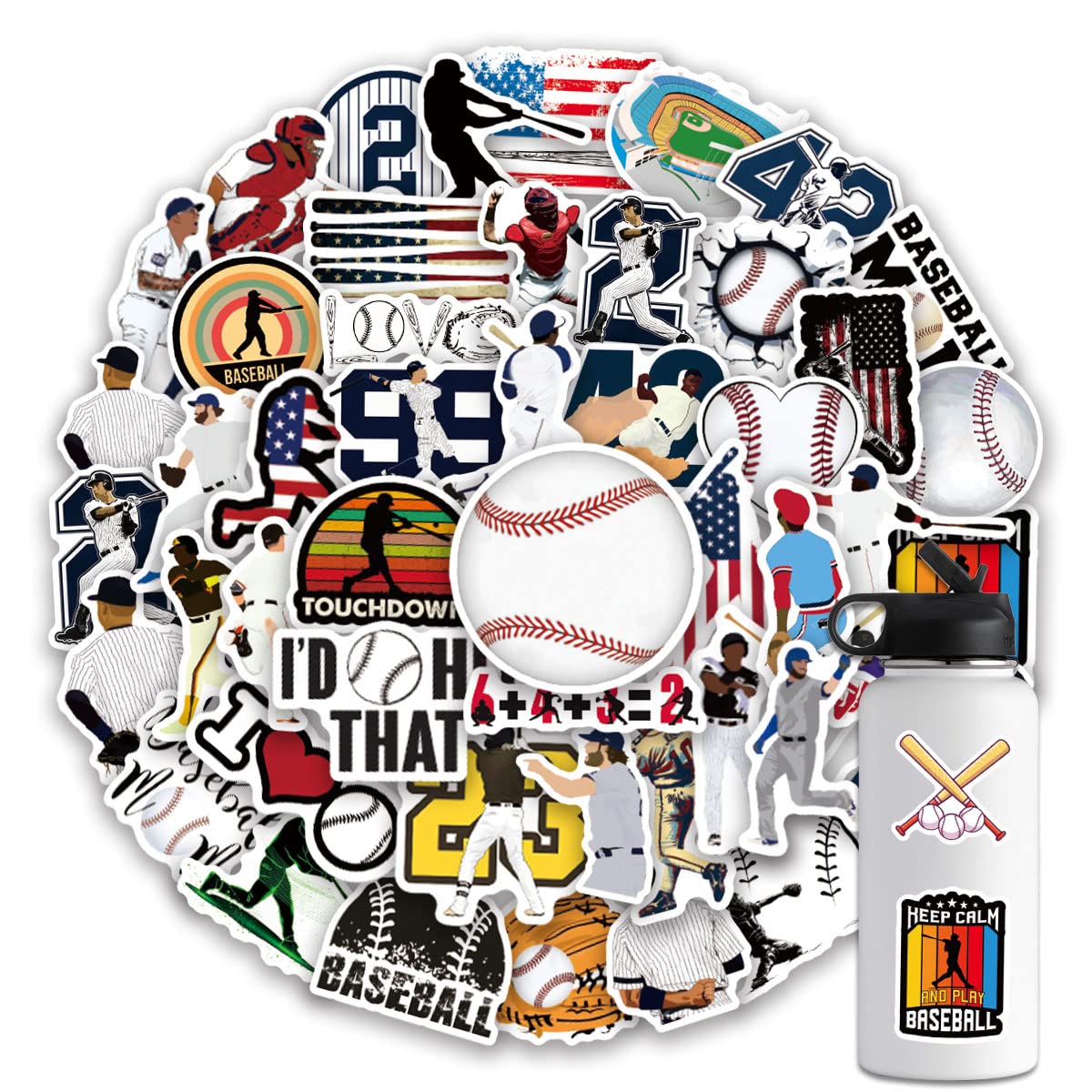 Baseball Stickers 100PCS Sports Baseball Stickers for Water Bottles,Baseball Sticker,Baseball Helmet Stickers Gifts for Boys/Girls,Baseball Gifts for Teen Boys Stickers and Decals(Baseball Stickers)