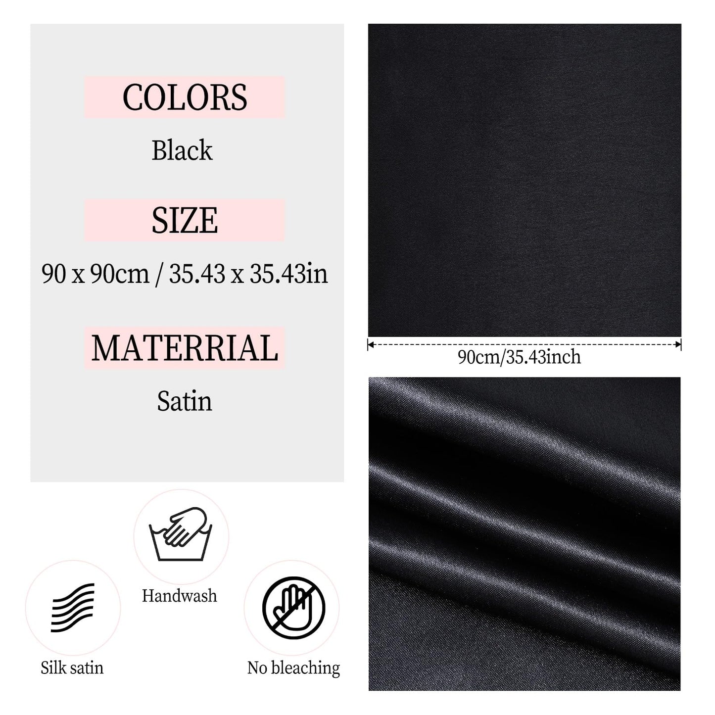 Tyqour 35inch Hair Scarf for Black Women Hair Silk Scarfs Satin Head Scarf Square Scarf Bandanas Hair Wraps Scarf for Women(Black)