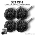 Shower Puff 4 Pack Black Bath Sponge Shower Loofahs Pouf Ball Nature Bamboo Charcoal Mesh Bulk Puffs Large, Shower Essential Skin Care by WhaleLife