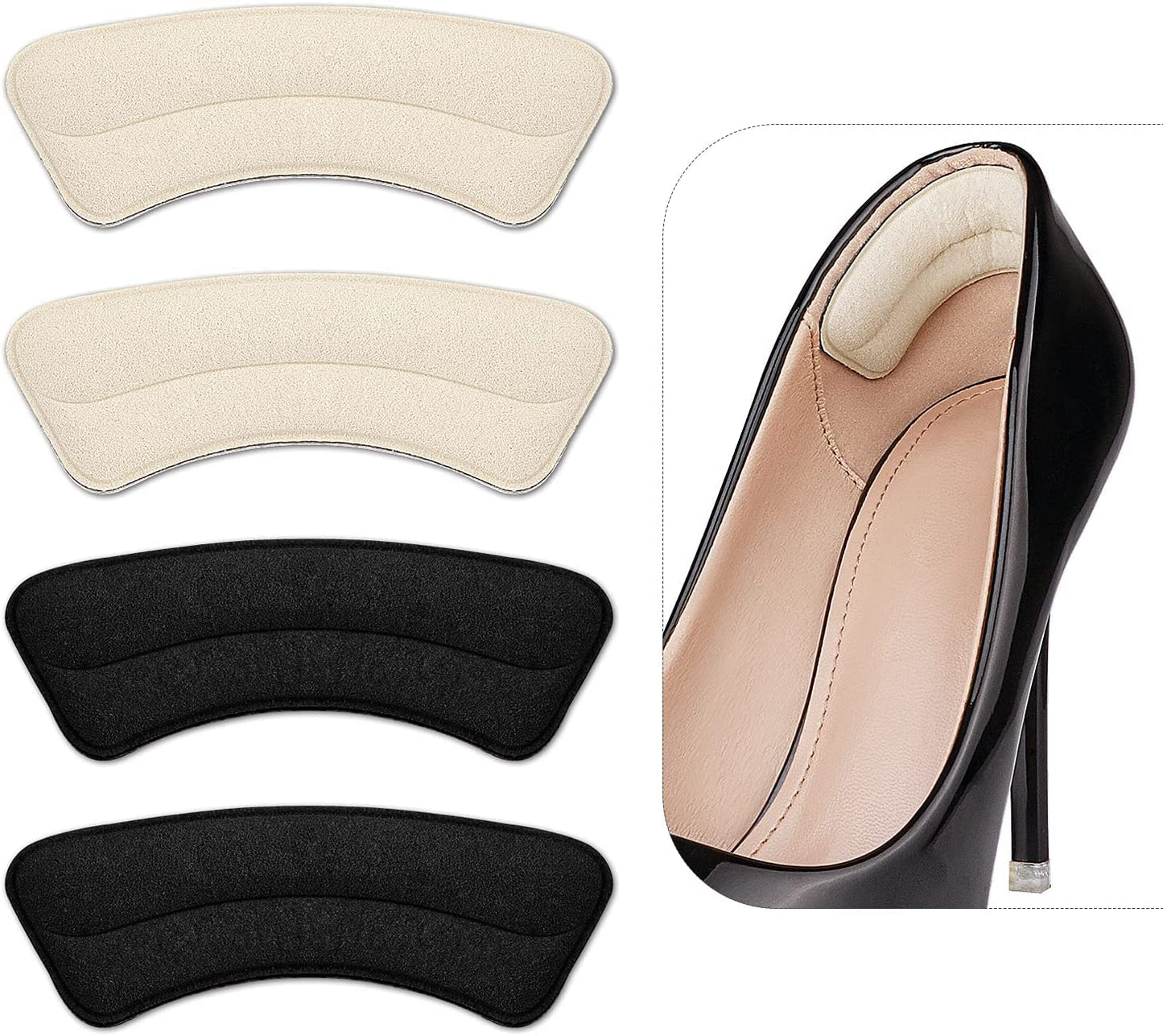 Heel Grips Liner, Cushions Heel Pads Insert Prevent Too Big, Slipping, Blisters, Filler for Loose Shoe Fit (Pale Apricot+Black)