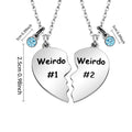 Regalo de amistad, collar con colgante de acero inoxidable con forma de corazón dividido de Weirdo 1 y Weirdo 2, regalo para la mejor amiga (cristal azul)