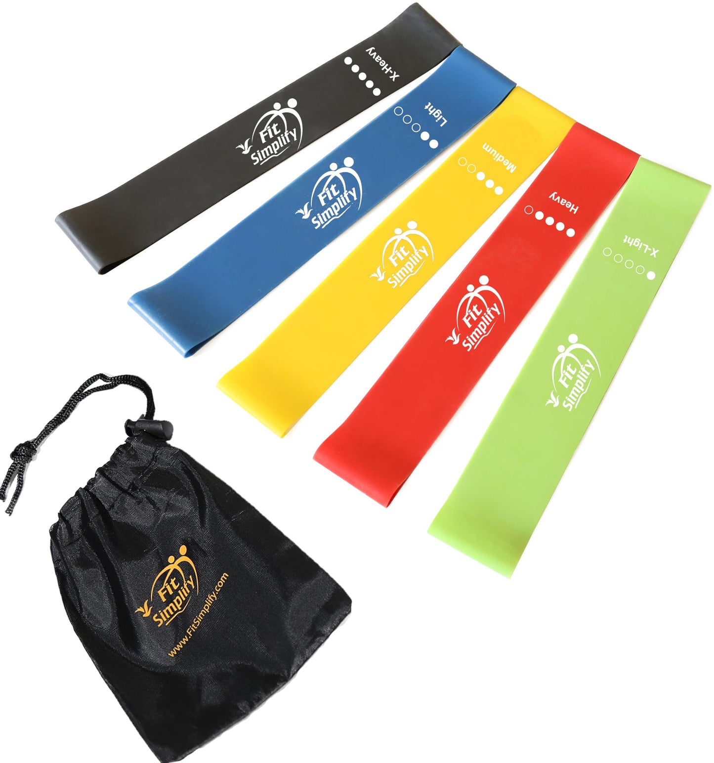 Bandes d'exercice Fit Simplify Resistance Loop avec guide d'instructions et sac de transport, lot de 5