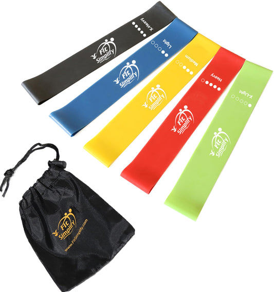 Bandes d'exercice Fit Simplify Resistance Loop avec guide d'instructions et sac de transport, lot de 5