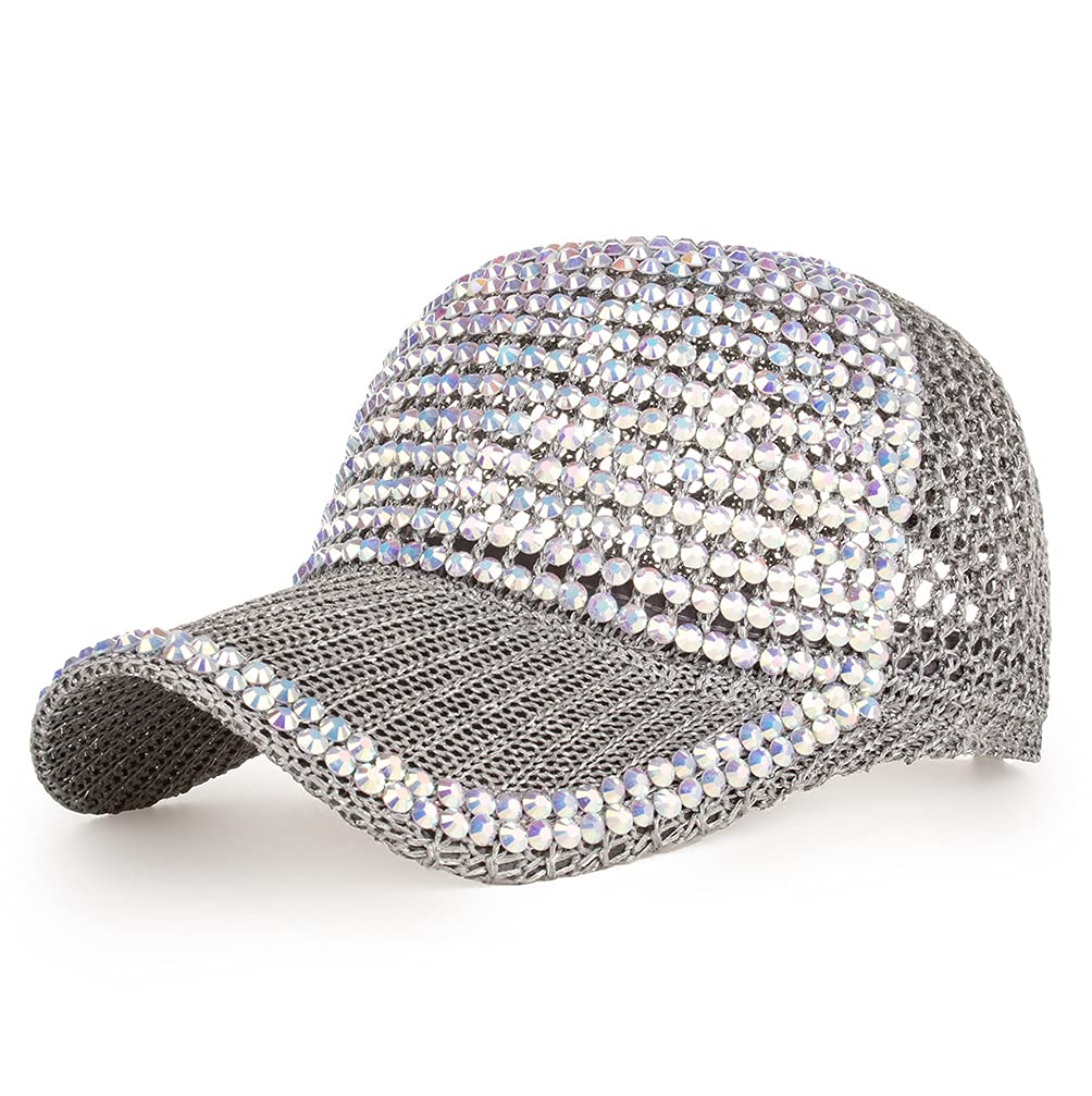 Casquette de baseball en maille pour homme et femme, avec strass et cristaux, ajustable, brillante, décontractée, sport, chapeau de soleil respirant