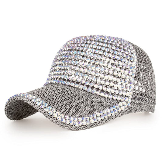 Casquette de baseball en maille pour homme et femme, avec strass et cristaux, ajustable, brillante, décontractée, sport, chapeau de soleil respirant