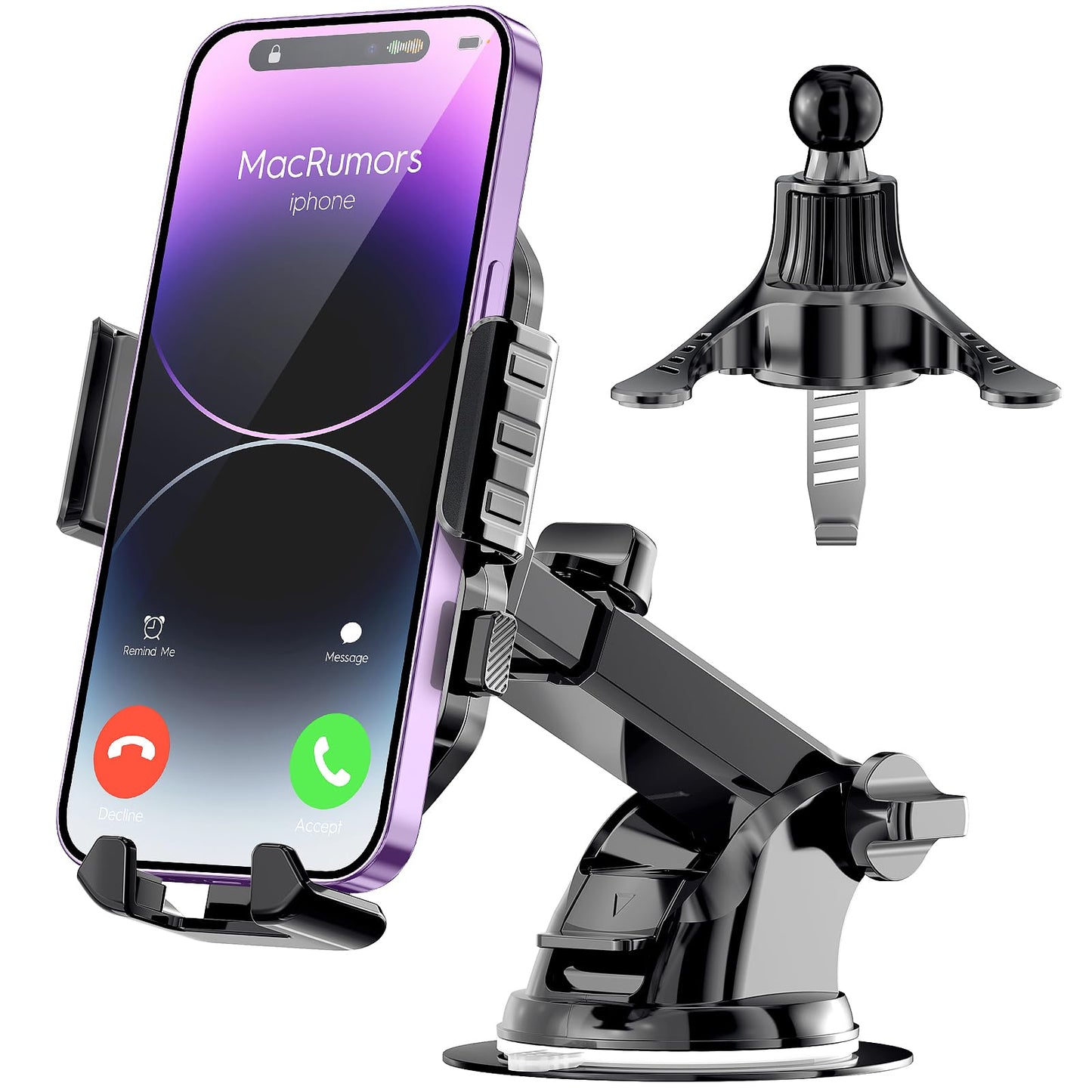 Soporte para teléfono para automóvil Eyemay [ventilación, tablero, parabrisas 3 en 1] Base con clip triangular, ventosa fuerte, soportes universales manos libres para iPhone 16 15 14 Pro Max y todos los teléfonos inteligentes