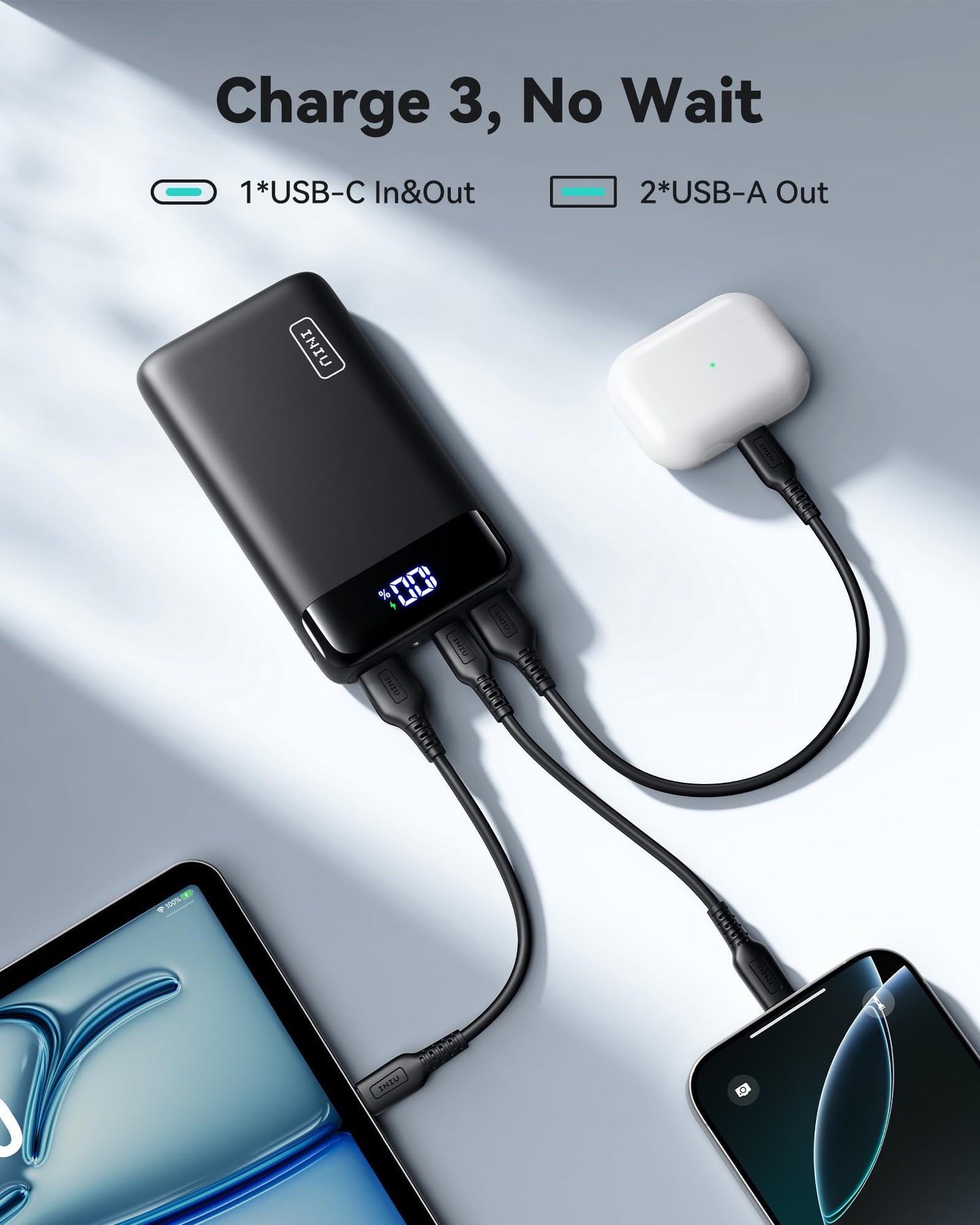 INIU Portable Charger, 22.5W 20000mAh USB C in & Out Power Bank Fast Charging, PD 3.0+QC 4.0 LED Display Phone Battery Pack Compatible with iPhone 16 15 14 13 Pro Samsung S23 Google iPad Tablet, etc