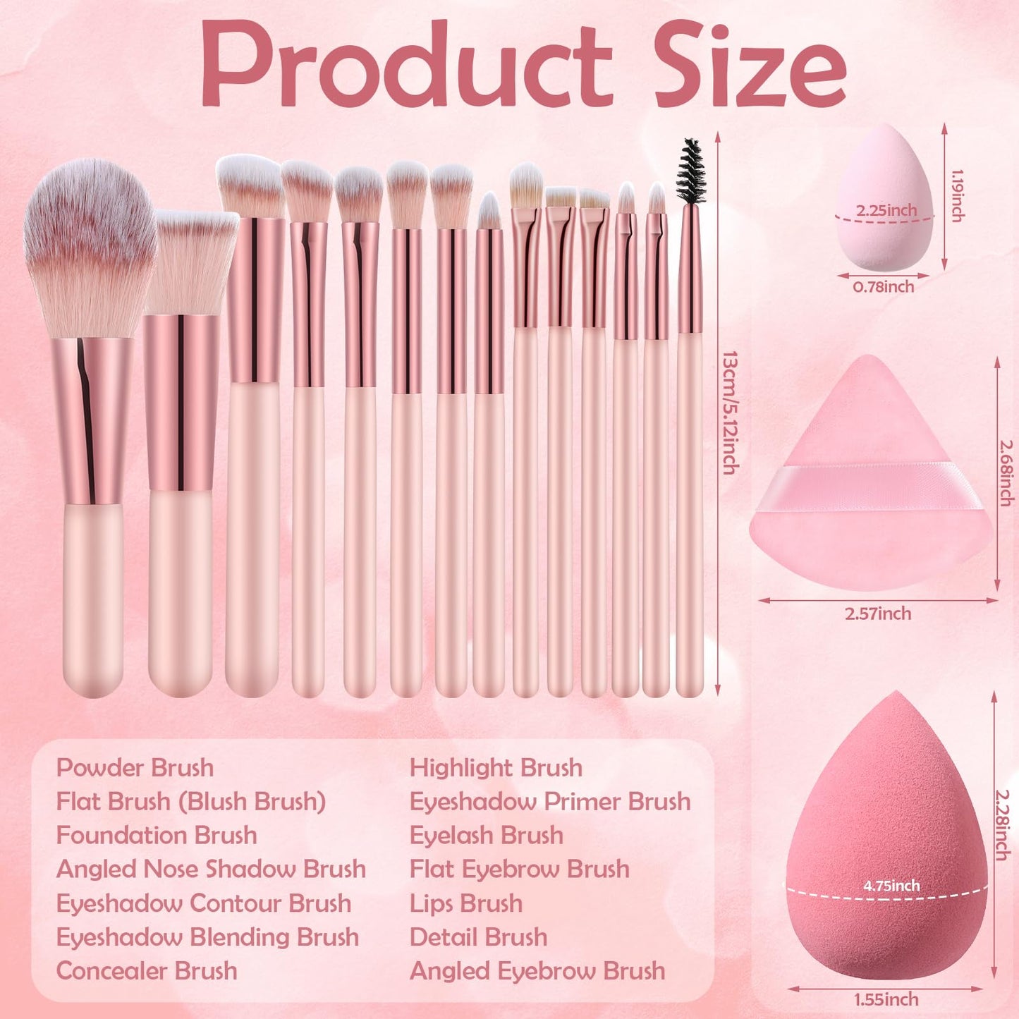 14 Pcs Small Travel Makeup Brush Set Portable Pink Make up Brushes with Case,5 Pcs Makeup Sponge,Valentine's Day Gift,Mother's Day Gift for Foundation Powder Concealers Eye Shadows(Pink)