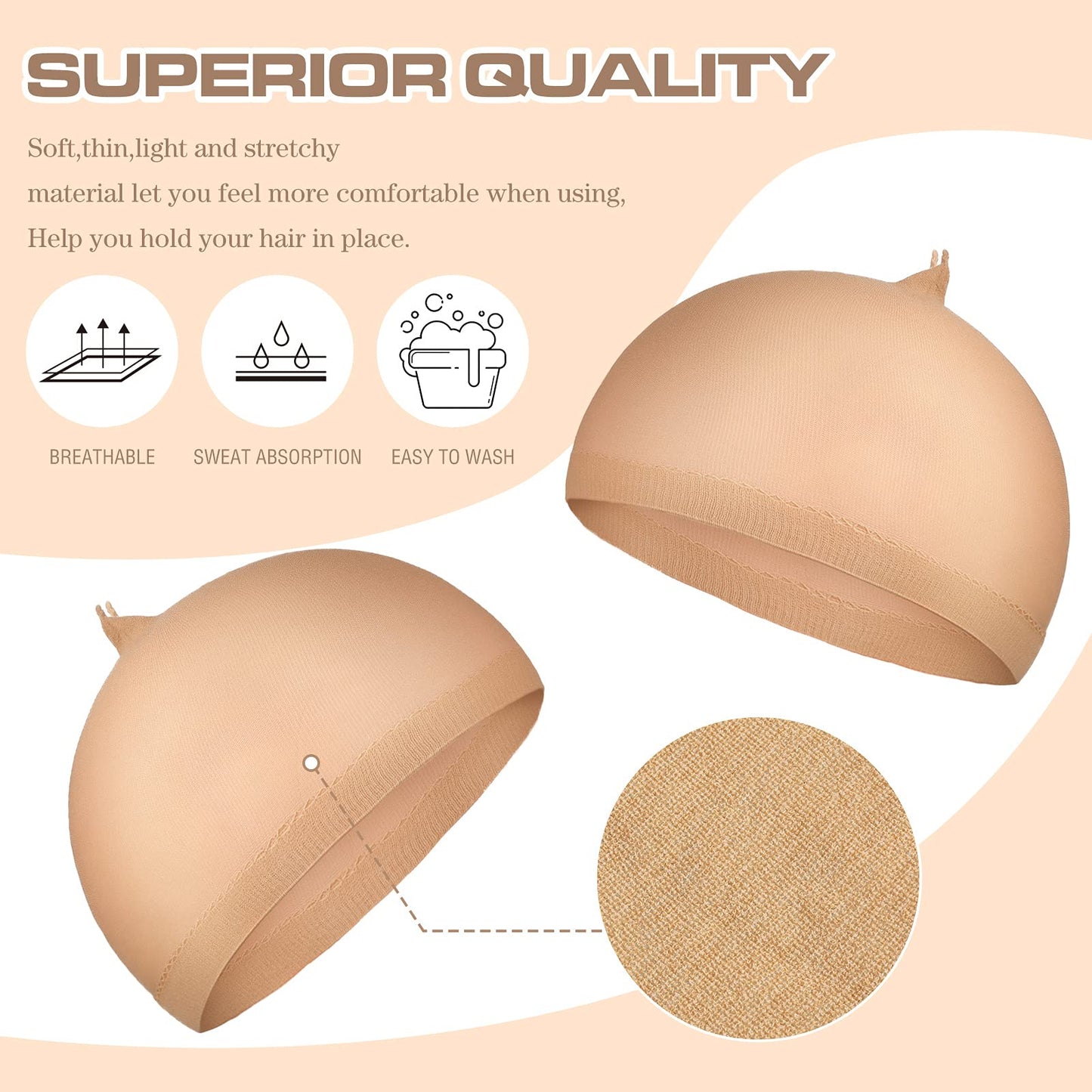 100 Pieces Wig Cap Elastic Medium Nylon Stocking Caps Stretchy Stocking Wig Caps Secure Your Hair, Lightweight, Breathable (Skin)