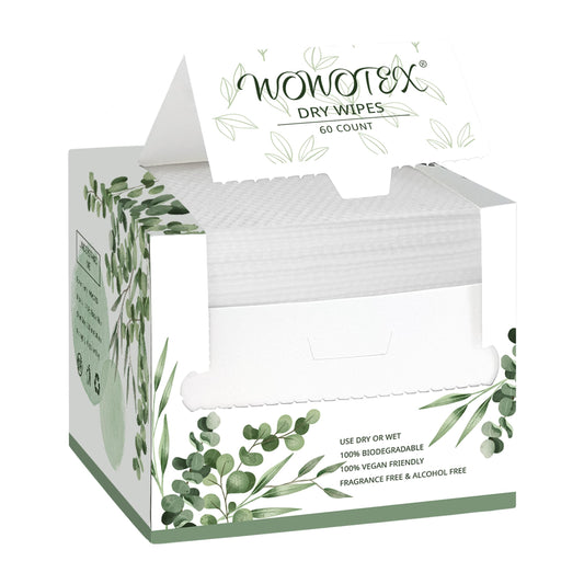 WOWOTEX Disposable Face Towel Biodegradable Large Dry Wipes 60 Count/Box Extra Thick Soft Clean Facial Towels for Sensitive Skin, Makeup Removing, Cleansing, Nursing, Travel, 10×12 Inches