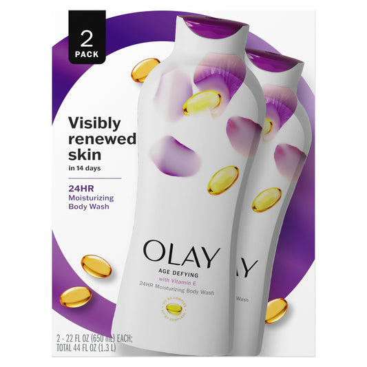 Olay Body Wash Age Defying with Vitamin E & B3 Complex, Moisturizing Visibly Smooth Skin, 22 fl oz, (Pack of 2)