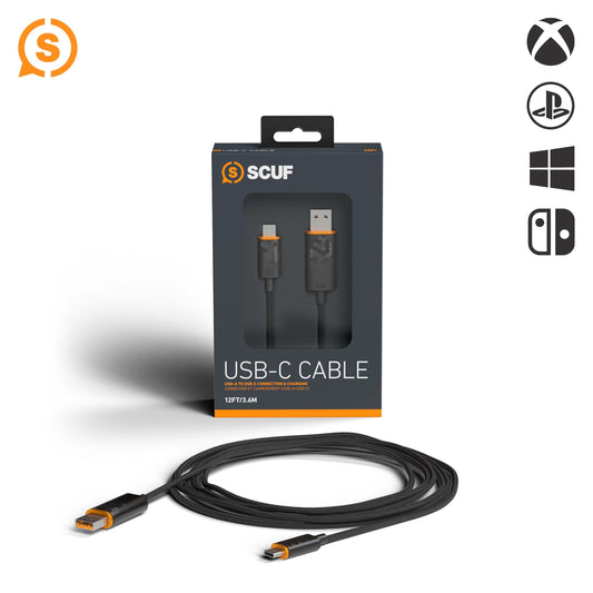 Câble USB-C tressé SCUF - Noir 6 pieds / 2 mètres Connexion et chargement USB Type C pour contrôleurs Xbox, contrôleurs PS5 et téléphones intelligents - Xbox Series X ;