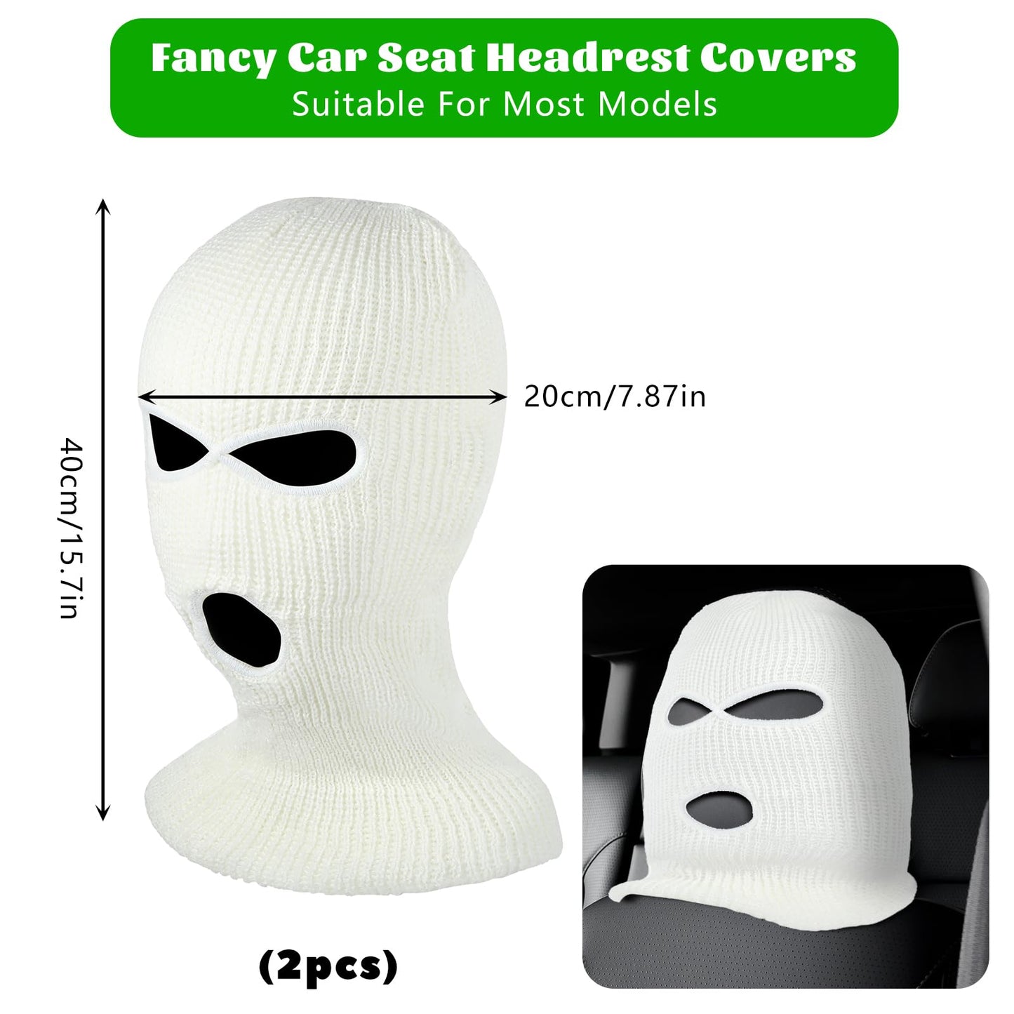 2 Pcs Funny Headrest Covers for Cars, Personalized Automotive Seat Face Mask, Spoof Face Car Headrest Cover Protector Breathable Car Seat Head Rest Cover Funny Hat for Car Seat Headcover