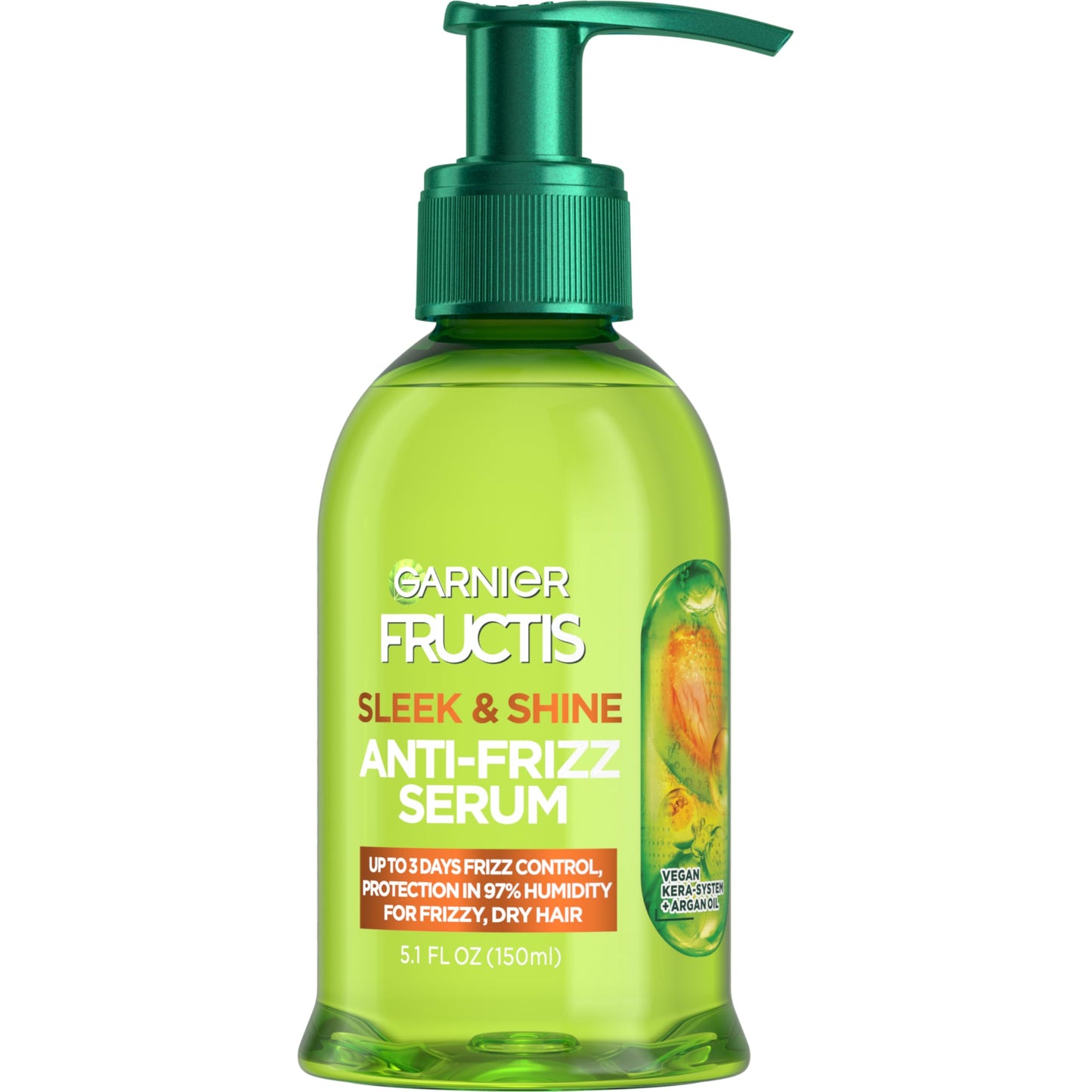 Garnier Fructis Sleek & Shine Anti-Frizz Serum for Frizzy, Dry Hair, Argan Oil, 5.1 Fl Oz, 1 Count (Packaging May Vary)