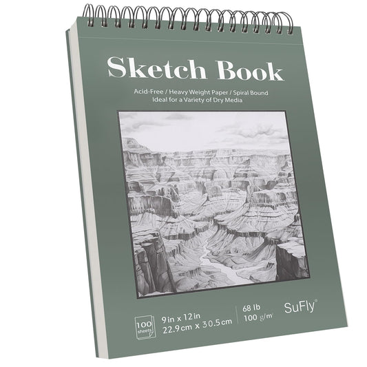 SuFly Sketch Book 9x12, Drawing Paper Pad,100 Sheets, Top Spiral Sketch Pad, 68lb/100gsm Sketchbook for Kids, Art Supplies for Adults, White.