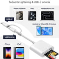 SD Card Reader for iPhone iPad, Oyuiasle Digital Trail Camera SD Card Viewer with Dual Slot for MicroSD/SD, Lightening&USBC Dual-Connector Memory Card Adapter for Photography, Plug and Play