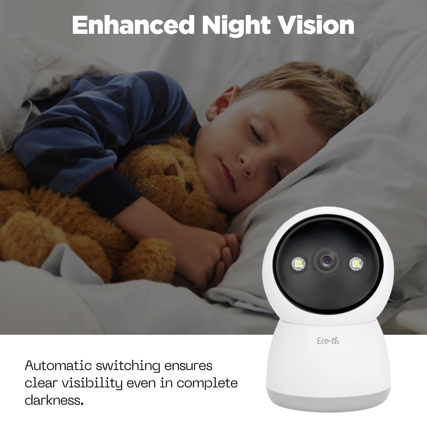 ECO-TH Indoor Pan/Tilt Home Smart Security Camera, 1080p HD Dome Camera with Speaker,2.4GHz Night Vision,Motion Detection Indoor Security Camera for Baby Monitor, Cloud & SD Card Storage