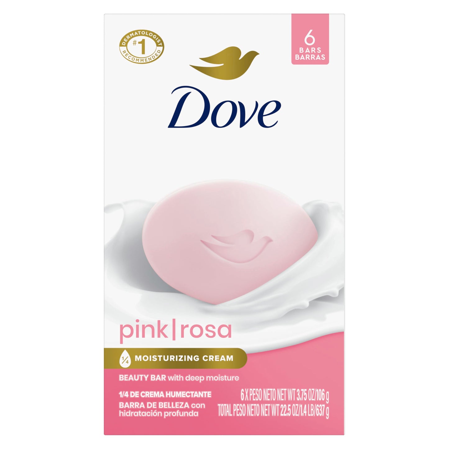 Savon en barre Dove Beauty Pink Rosa, 6 unités, pour une peau douce et lisse, nettoie et hydrate, 110 g