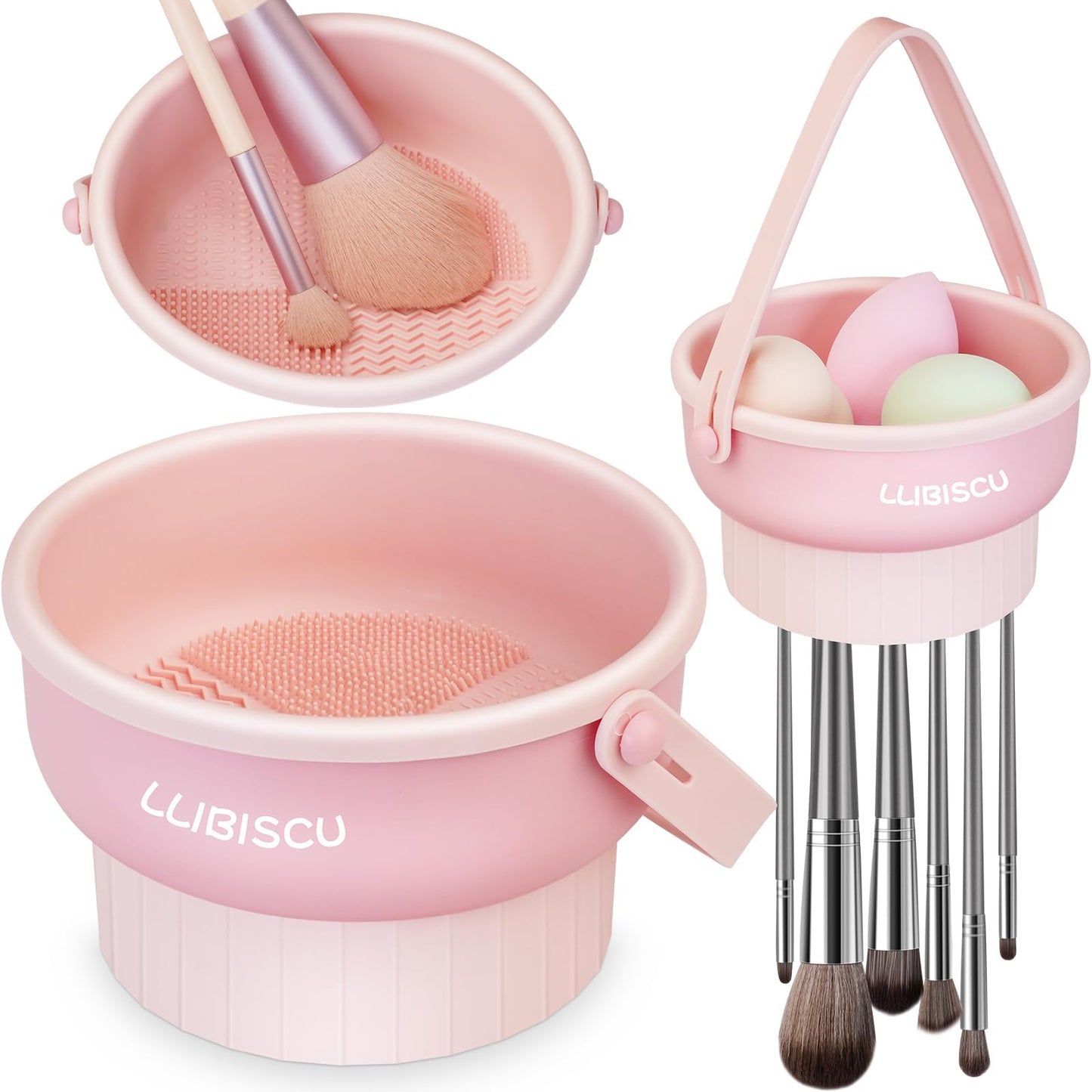 LLIBISCU Makeup Brush Cleaner, 3 in 1 Clean, Dry, Storage Makeup Brush Cleaners Mat, Environmentally Friendly Silicone Makeup Brush Cleaning Bowl, Makeup Brush Cleaner for Makeup Lovers