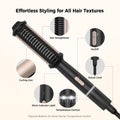 2 in 1 Hair Straightener Brush & Curling Iron with Ceramic Coating - Hair Straightener Comb 7 Temps Settings up to 250-450F, 20s Fast Heating, Double Voltage 110-240V Travel Hair Straightener