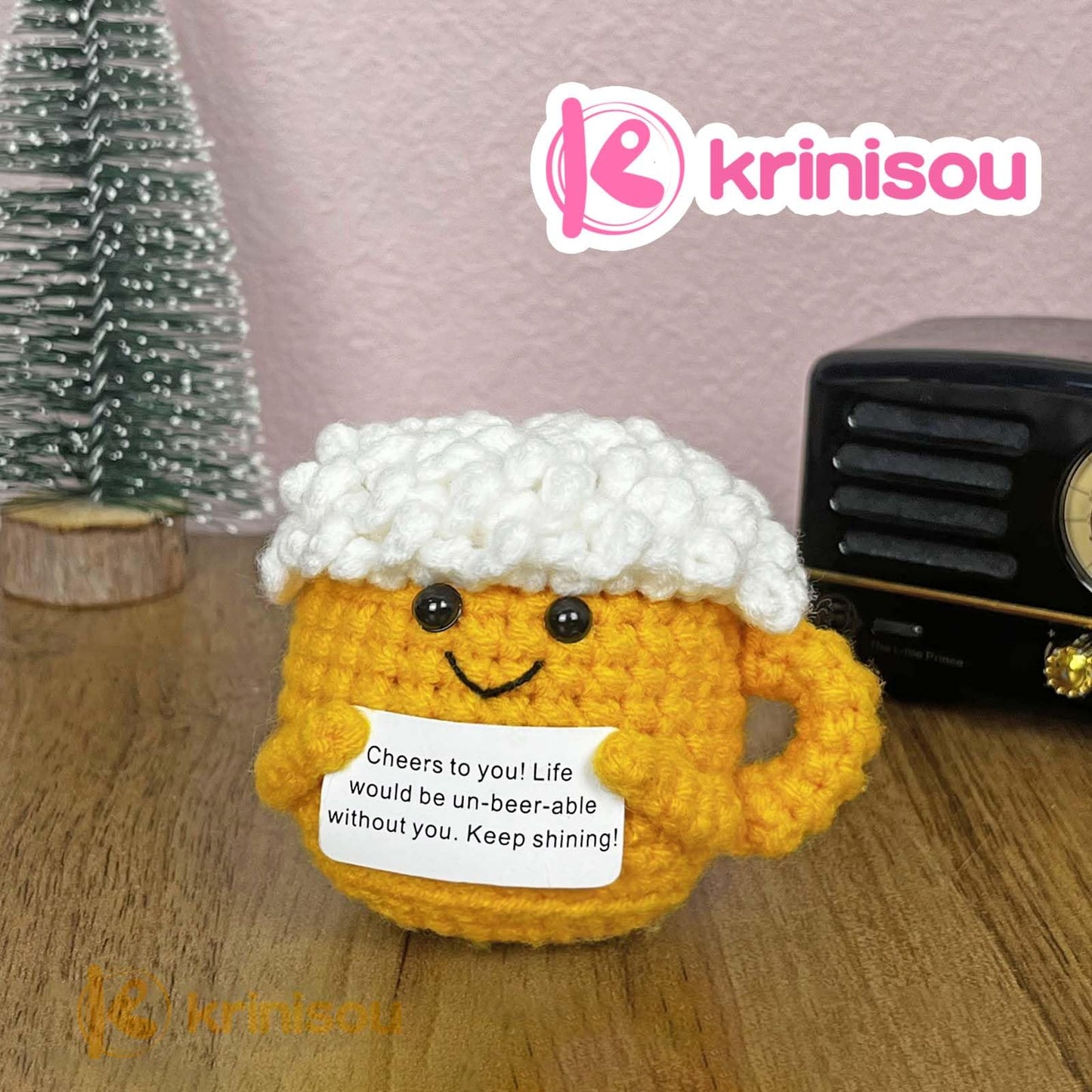 Krinisou Emotional Crochet Beer with Positive Message, Beer Gifts for Beer Lovers, Inspirational Motivational Encouragement Gifts for Women Men