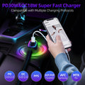 60W 4-Port USB-C & 18W USB-A QC3.0 Fast Charging Car Charger with Colorful Ring LED Light and Coiled Cable for iPhone 16 Pro Max, iPhone 15 Pro Max 14 13 12, Samsung Galaxy S24, Tablets and laptops