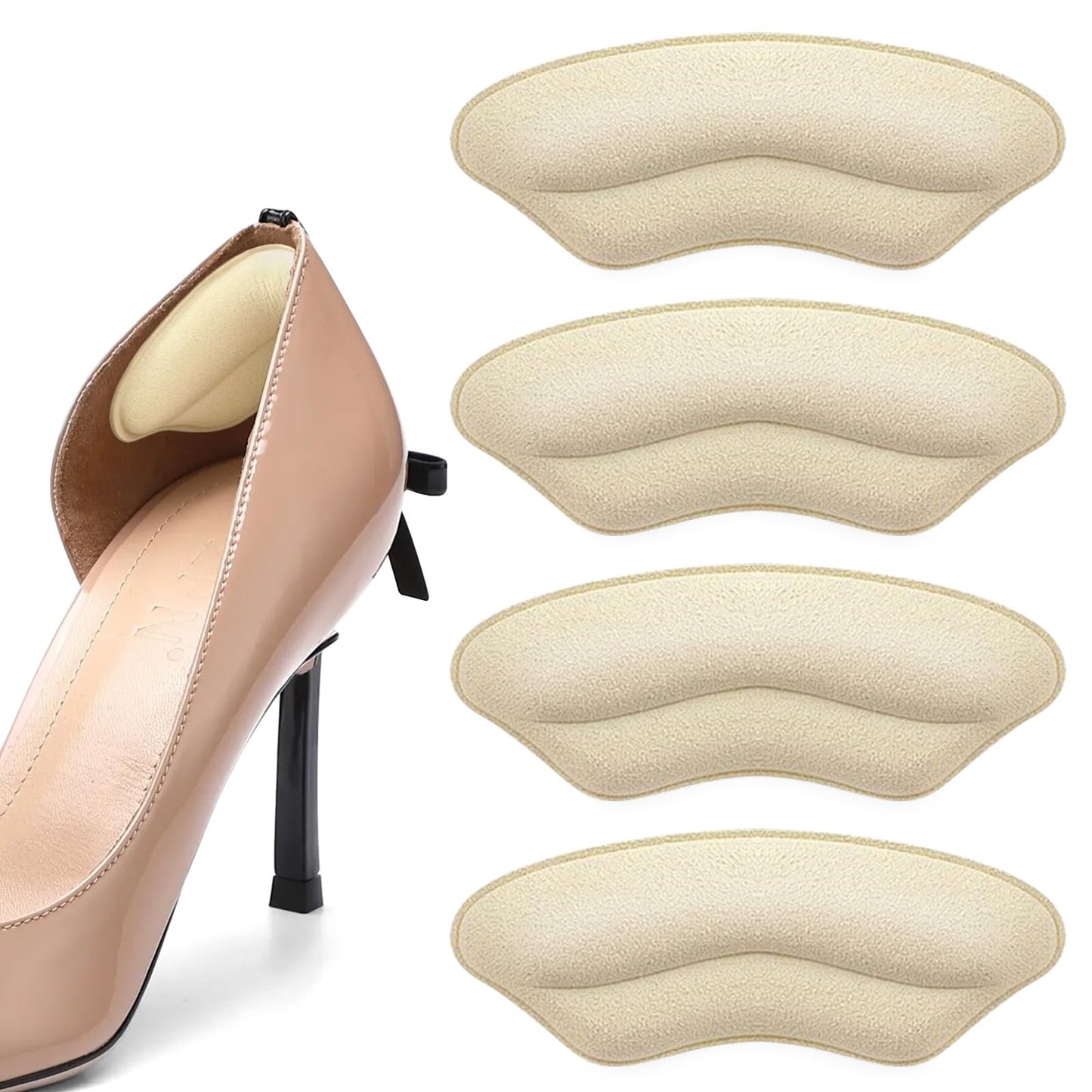 2 Pairs Heel Pads for Shoes, Heel Grips Liner Cushions Inserts for Loose Shoes，Filler Improved Shoe Fit and Comfort, Anti Slip Shoe Filler Make Shoes Fit Tighter (Beige, M)