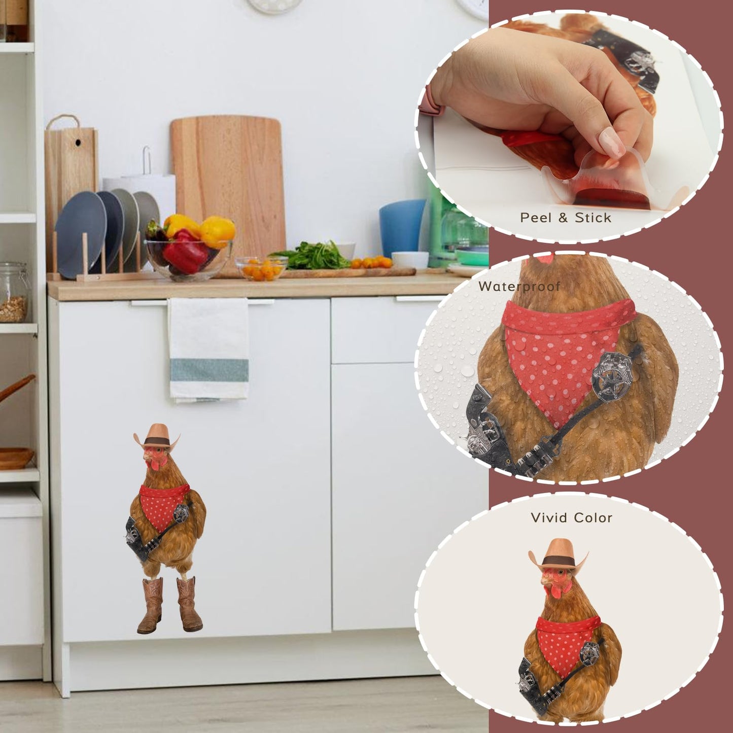 Autocollant mural drôle de poulet, autocollant mural en vinyle amovible en forme de coq, cadeau amusant pour les amis, cuisine, salle de bain, chambre à coucher, magasin, fenêtre de voiture, décoration murale