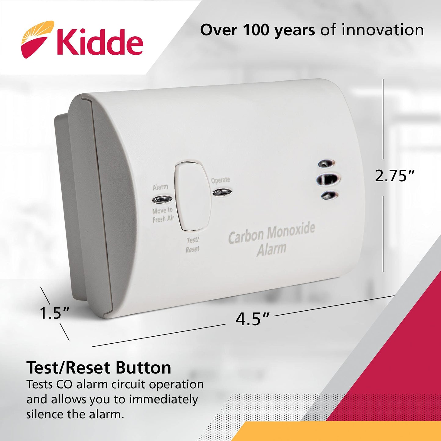 Kidde Carbon Monoxide Detector, Battery Powered CO Alarm with LEDs, Test-Reset Button, Low Battery Indicator, Portable