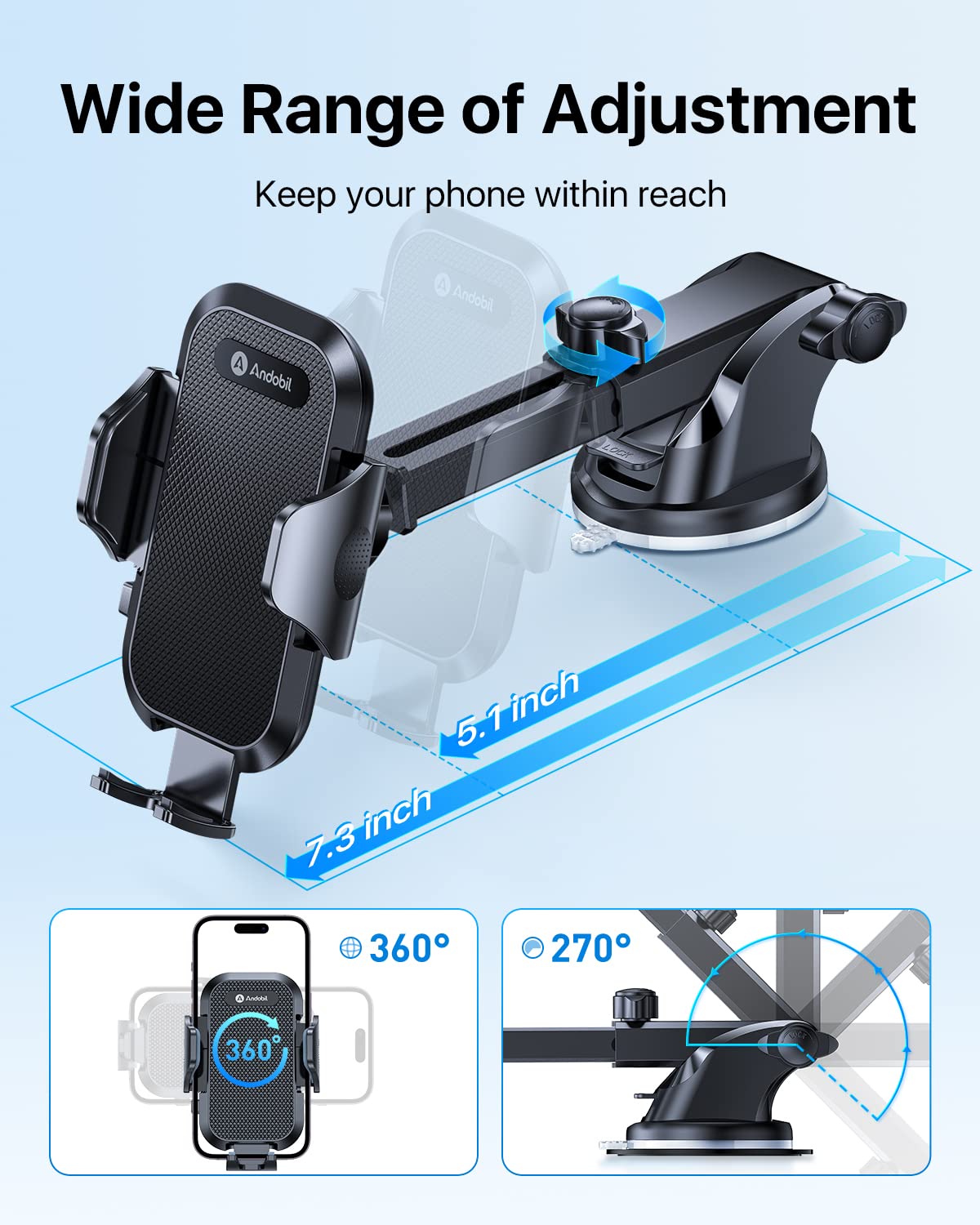 andobil Car Phone Holder [Ultra Stable] Car Phone Mount [Big Phones Friendly] Phone Holders for Your Car Dashboard Windshield Vent, Cell Phone Car Mount for iPhone 16 Pro Max 15 14 13 Samsung S24 S23