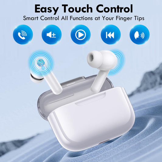 kurdene Wireless Earbuds, Bluetooth 5.3 in Ear Buds Light-Weight Headphones with Deep Bass Sound,48 Hours Playtime Headset,Clear Calls Earphones with Mics for Sports Workout-White