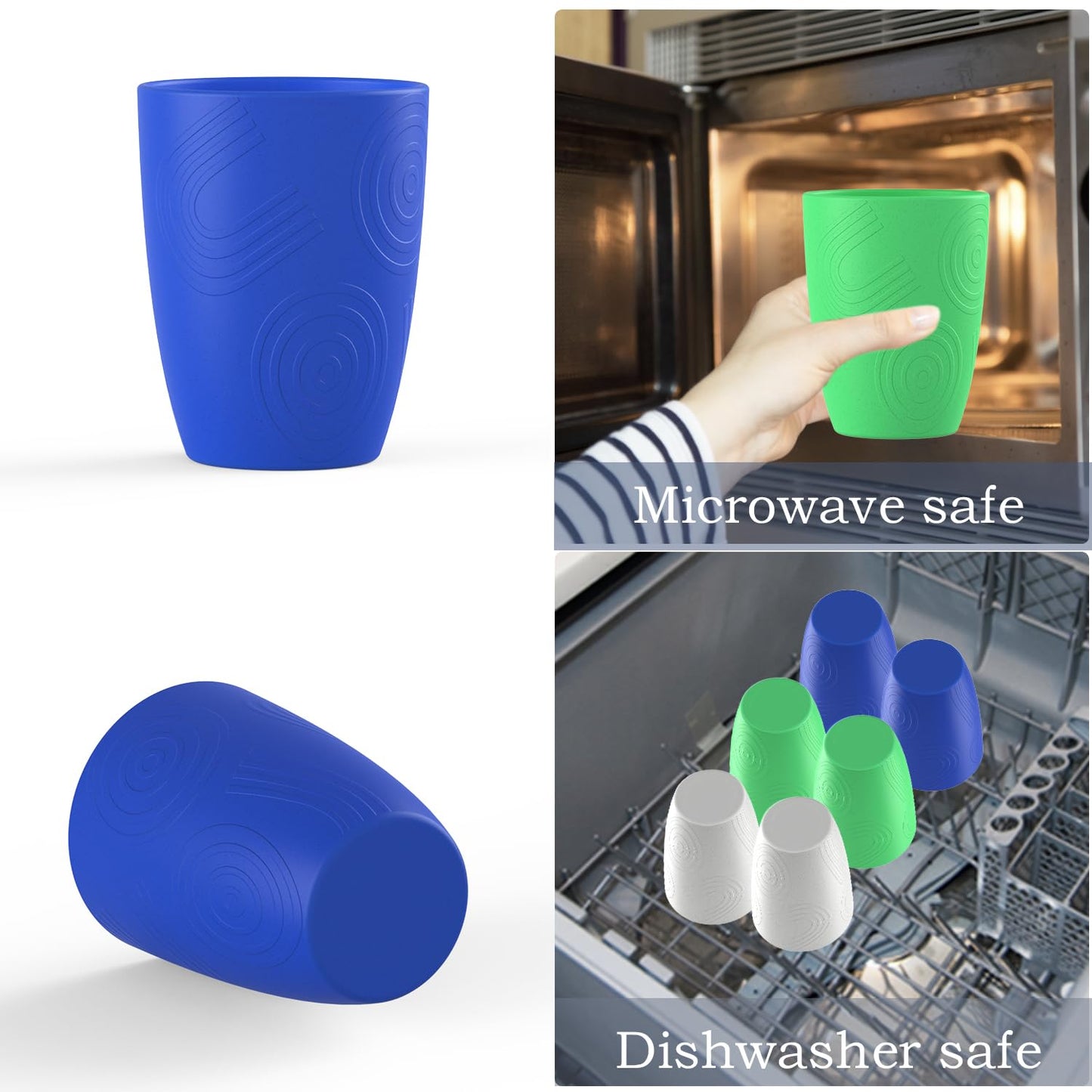 Wrova wheat straw cups 12oz set of 6 unbreakable,alternative plastic drinkings cups microwave safe,dishwahser safe and freezer safe,Green-White-Blue