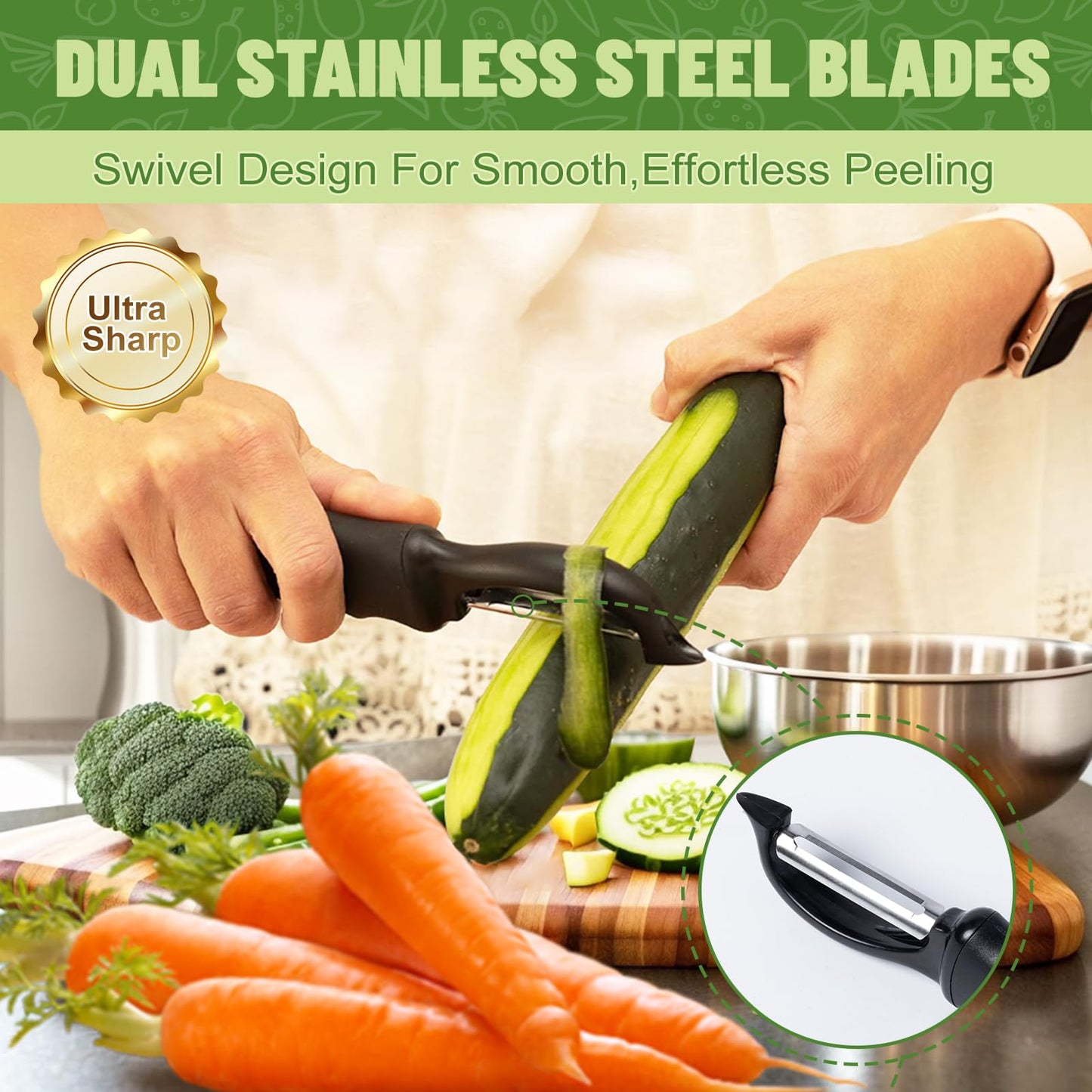 Swivel Vegetable Peeler, Potato Peeler with Blemish Remover, Veggie Peeler with Sharp Stainless Steel Blades, Fruit Peeler with Comfortable Handle for Kitchen