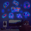 3D Glow in The Dark Game Wall Decals Gaming Wall Stickers Blue Luminous Game Room Decor Glow Gaming Controller Sticker Removable Video Game Wall Decor for Boys Kids Girls Bedroom Playroom Home Decor