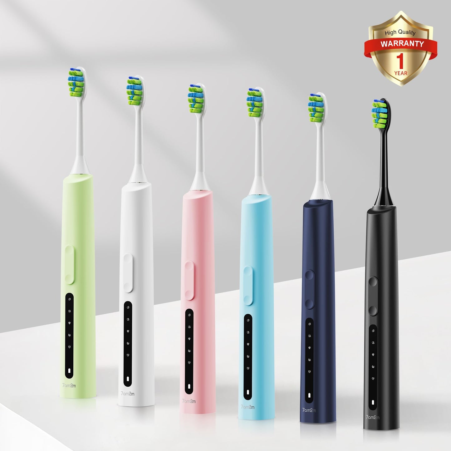 7AM2M Sonic Electric Toothbrush, High Power Rechargeable Toothbrushes, 5 Modes with 2 Minutes Built in Smart Timer, with 4 Brush Heads for Adults and Kids, One Charge for 60 Days (Black)