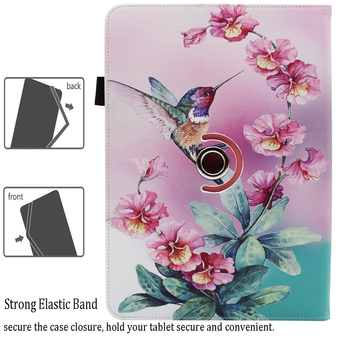 Universal 10 10.1 Inch Android Tablet Case, Dluggs PU Leather 360 Degree Rotating Multi-Angle Viewing Stand Case Cover for 10 10.1 and All 9.5-10.5 Inch Tablet, Bird