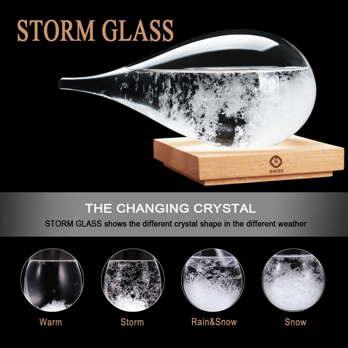 Storm Glass Weather Predictor Christmas Gifts for Him, Drop-Shaped Glass Barometer Weather Station, Unique Christmas Decorative Glass Bottles Weather Forecaster for Home and Office