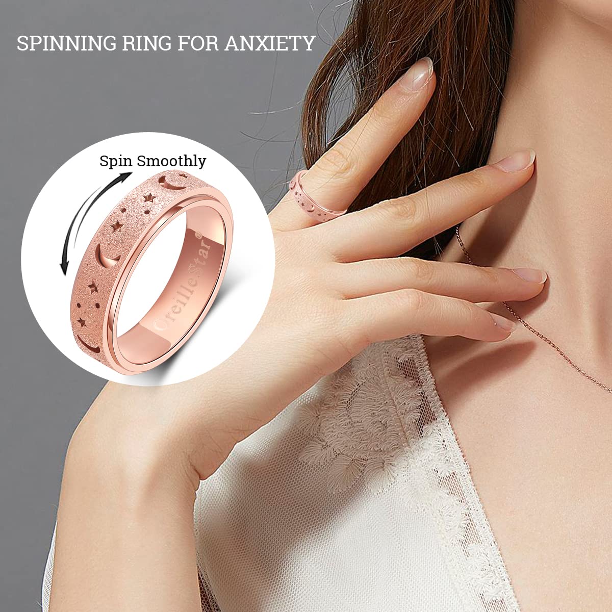 Anxiety Ring for Women Spinner Ring Fidget Ring Fidget Toys Adults Stainless Steel Spinner Rings for Anxiety Fidget Rings for Women Anxiety Fidget Ring Rose Gold Size 8