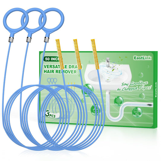 EastLink Lot de 3 attrape-cheveux pour évier de 127 cm, en acier anti-cassure, pour éliminer les poils des canalisations de douche, flexibles pour salle de bain, attrape-cheveux pour baignoire