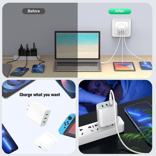 USB C Charger Block, Amoner 35W 3-Port USB C Charger, iPhone Charging Adapter with PD 3.0 Power Delivery Compatible with iPhone 16/16 Pro/15/14/13/12/11, Galaxy, Pixel and More