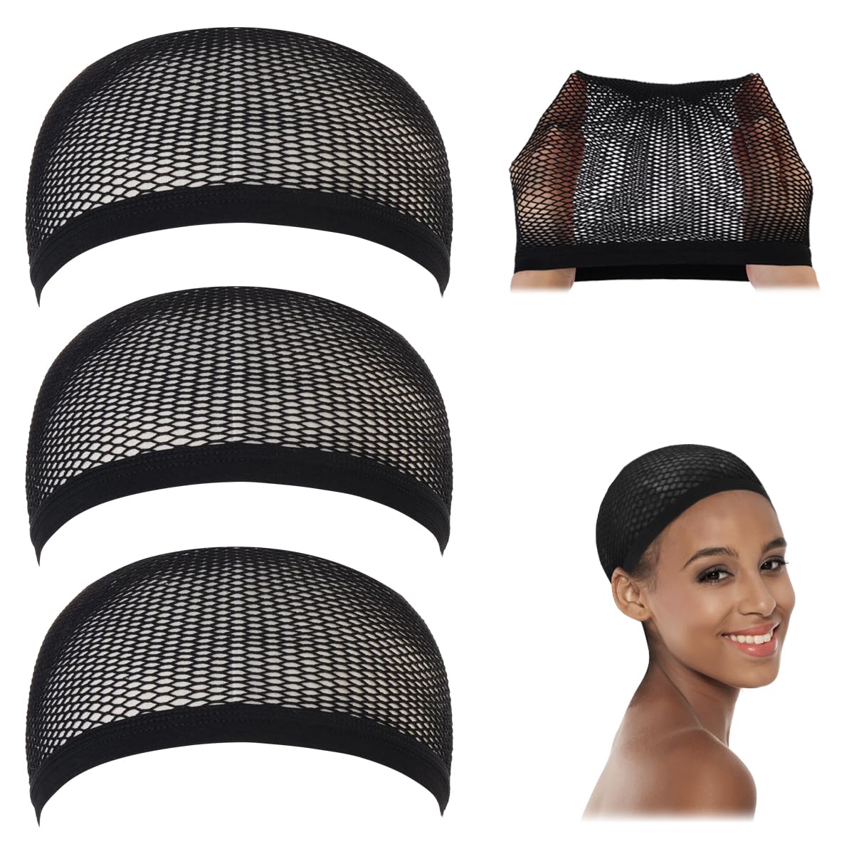 Dreamlover Crochet Wig Caps, Black Mesh Wig Caps for Wigs, 3 Pieces