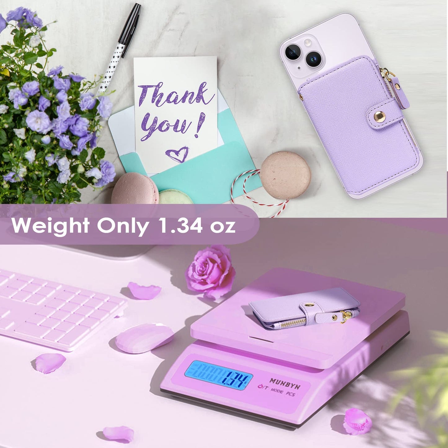 M-Plateau Phone Wallet Stick On, Credit Card Holder for Women Attachable 3M Sticker,Phone Card Holder Compatible with iPhone 14 pro case and Most Smartphones (Purple)