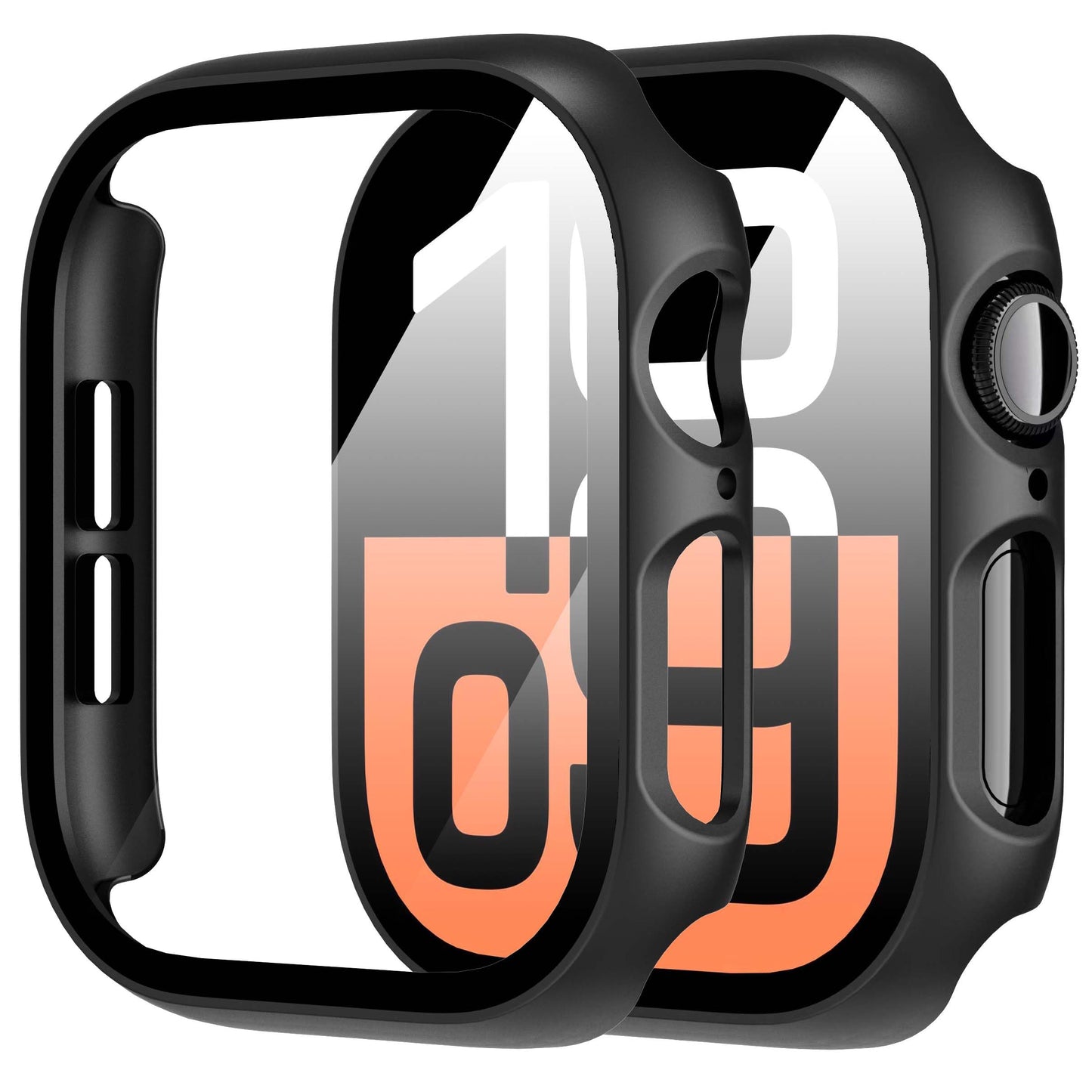 Diruite - Paquete de 2 fundas para Apple Watch Series 10 de 46 mm, protector de pantalla de vidrio templado integral, accesorios para iWatch Series 10 de 46 mm, color negro y negro