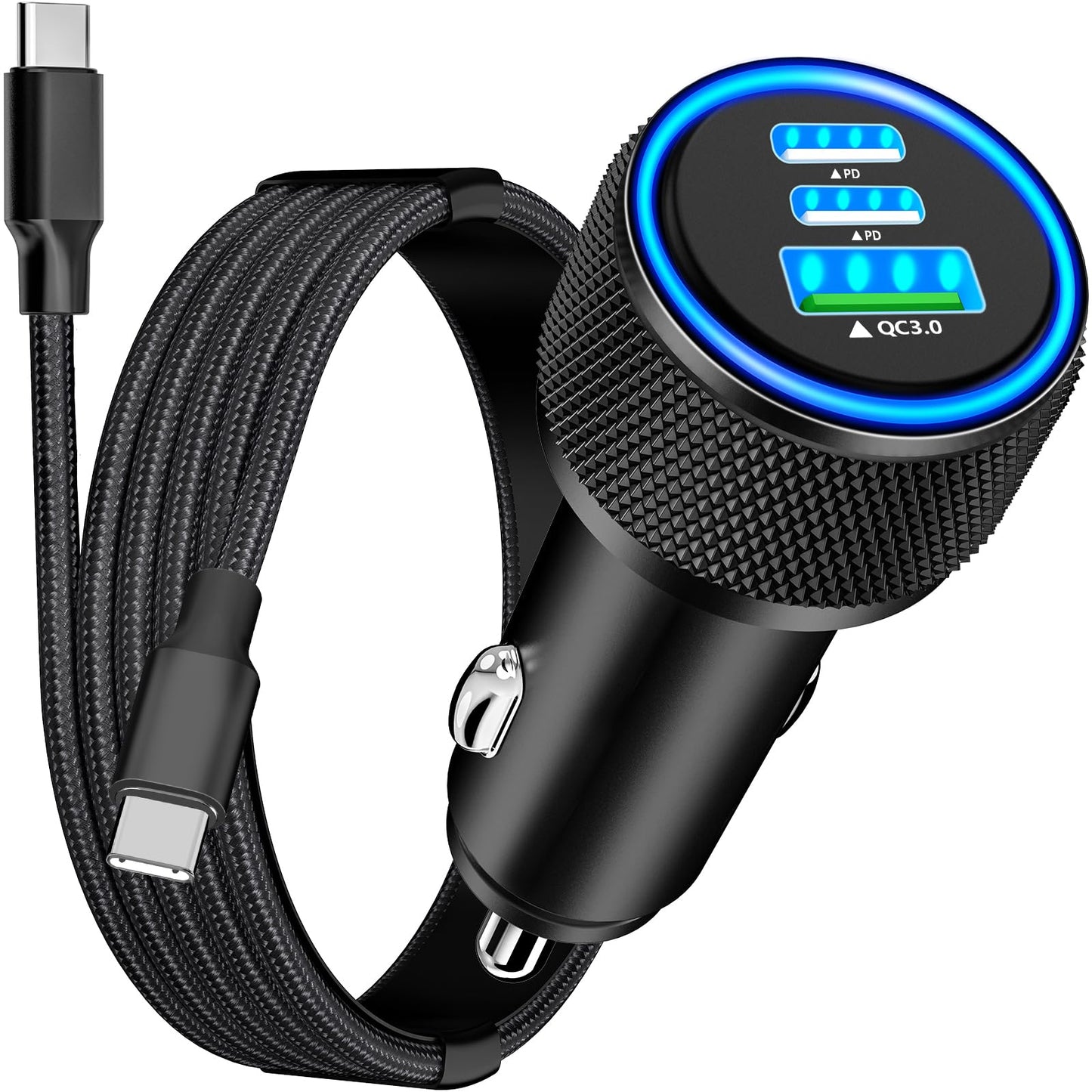 [Apple MFi Certified] iPhone 16 Fast Car Charger, Rombica 3-Port 67W USB-C&USB-A Car Power Cigarette Lighter PD/QC3.0 Car Charger with Type-C Braided Cable for iPhone 16 Pro/16 Pro Max/15/15 Pro/iPad