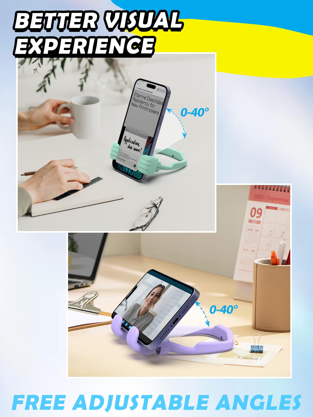 Valentines Day Gifts for Her Kids Teens Girls Cell Phone Stand: 2 Pack UPGRADE Adjustable Lazy Thumbs Up Phone Holder for Desk Fun Birthday Gifts for Women Men Him Wife Kids Boys Girlfriends Teacher