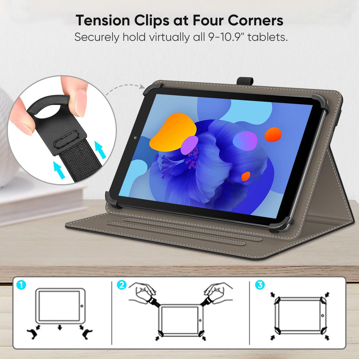 Fintie Universal Case for 9-11 inch Tablet - [Hands Free] Multi-Angle Viewing Stand Cover with Pocket for Urao C107, ECOPAD, Coopers CP10, ZZB ZB10, TECLAST and More 9" 10" 11" Tablet, Black