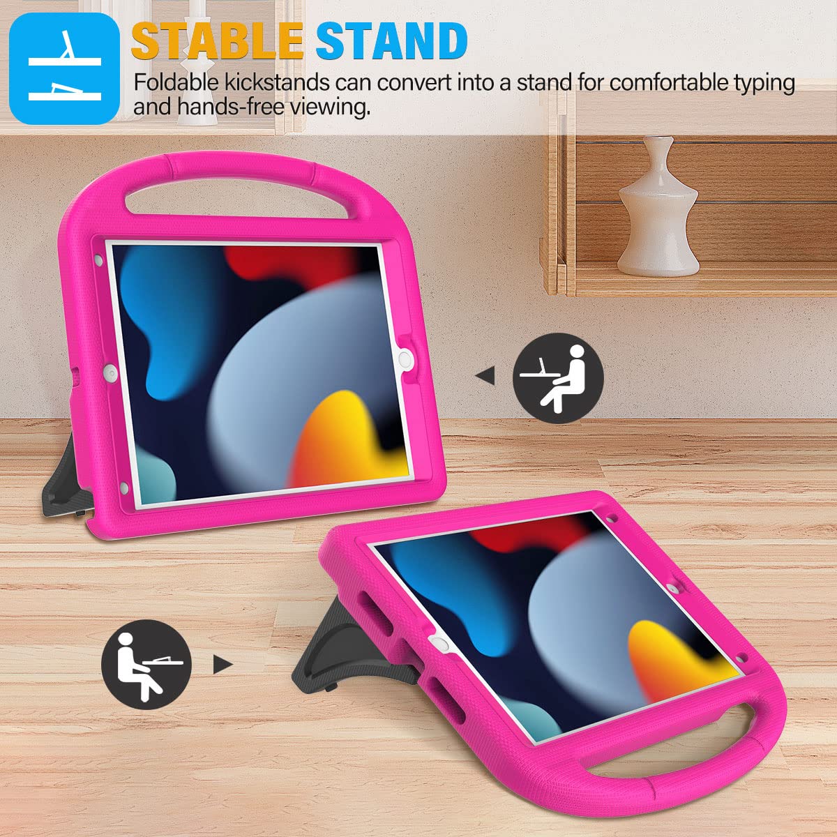 SUPLIK Kids Case for iPad 9th/8th/7th Generation - iPad 10.2 inch 2021/2020/2019 Case with Built-in Screen Protector, Durable Shockproof Handle Stand Kids Case for Apple iPad 7/8/9 Gen, Pink