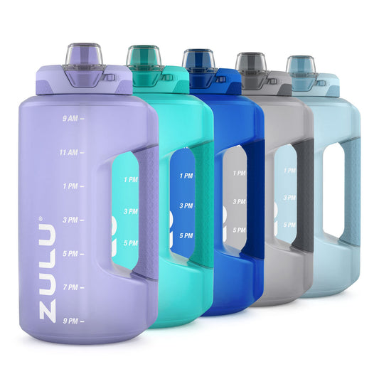 ZULU Goals 64oz Large Half Gallon Jug Water Bottle with Motivational Time Marker, Covered Straw Spout and Carrying Handle, Perfect for Gym, Home, and Sports, Tropical Violet